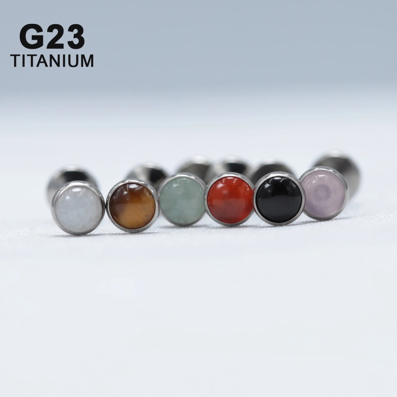 16G G23 Titanium Nature Stone Onyx Labret Stud Lip Ring Earing Helix Daith Conch Piercing Body Jewelry Internal Thread Tiger Eye