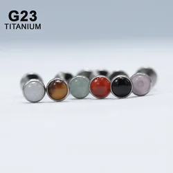 16G G23 Titanium Nature Stone Onyx Labret Stud Lip Ring Earing Helix Daith Conch Piercing Body Jewelry Internal Thread Tiger Eye