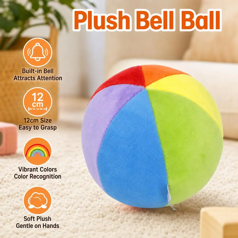 Baby Rainbow Plush Bell Ball 12cm Soft Stuffed Rattle Ball Infant Sensory Toy Early Educational Hand Grasp Toy for Toddler view 4