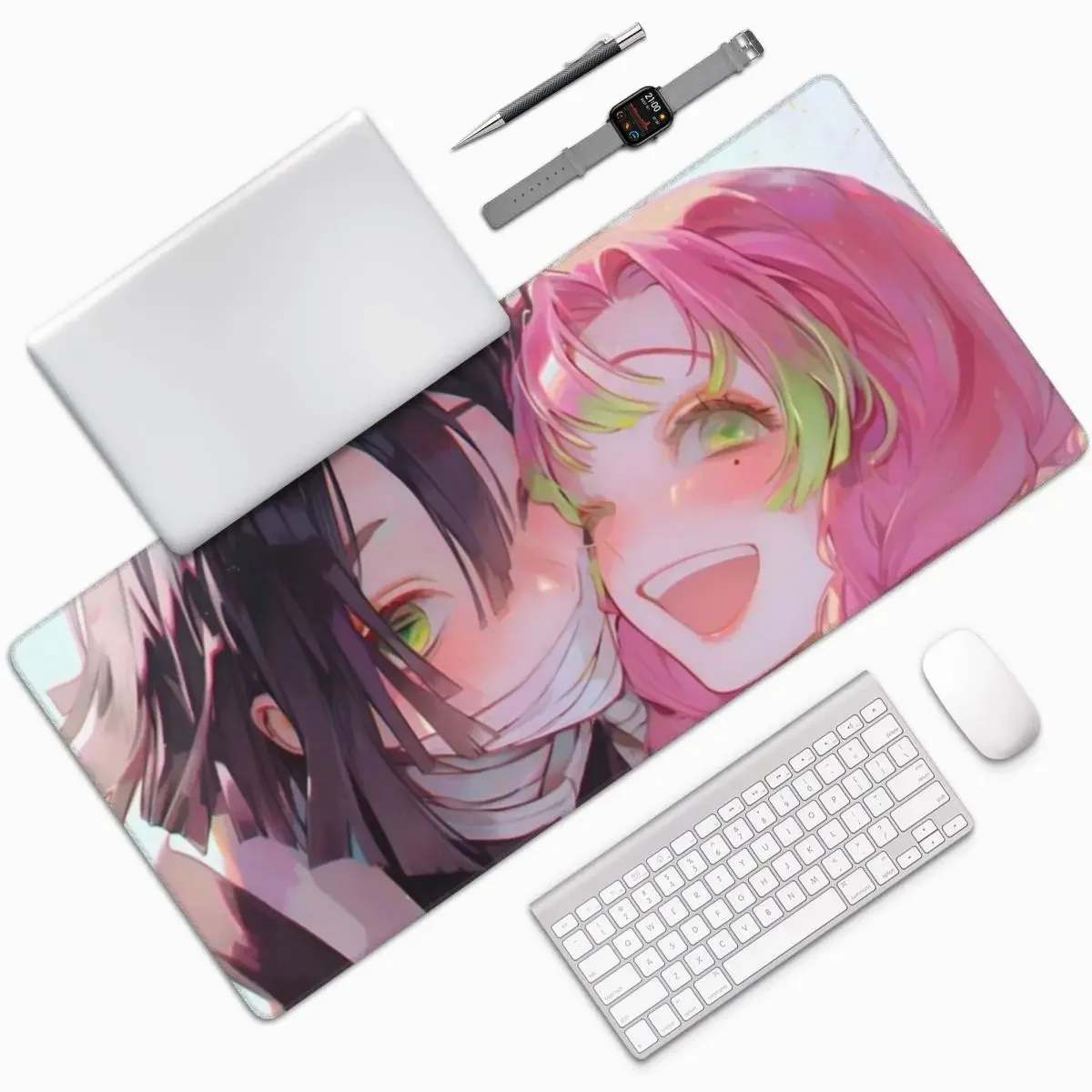 Mitsuri Kanroji And Iguro Obanai Large Mouse Pad Computer Keyboard Mouse Mat Gaming PC Laptop Desk Mat Accessories Table Mats