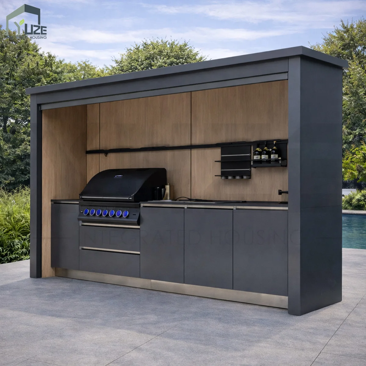 Modern Outdoor BBQ Kitchen Australia Full Set Modular BBQ Grill Durable Outdoor Kitchen Island for Patio Garden