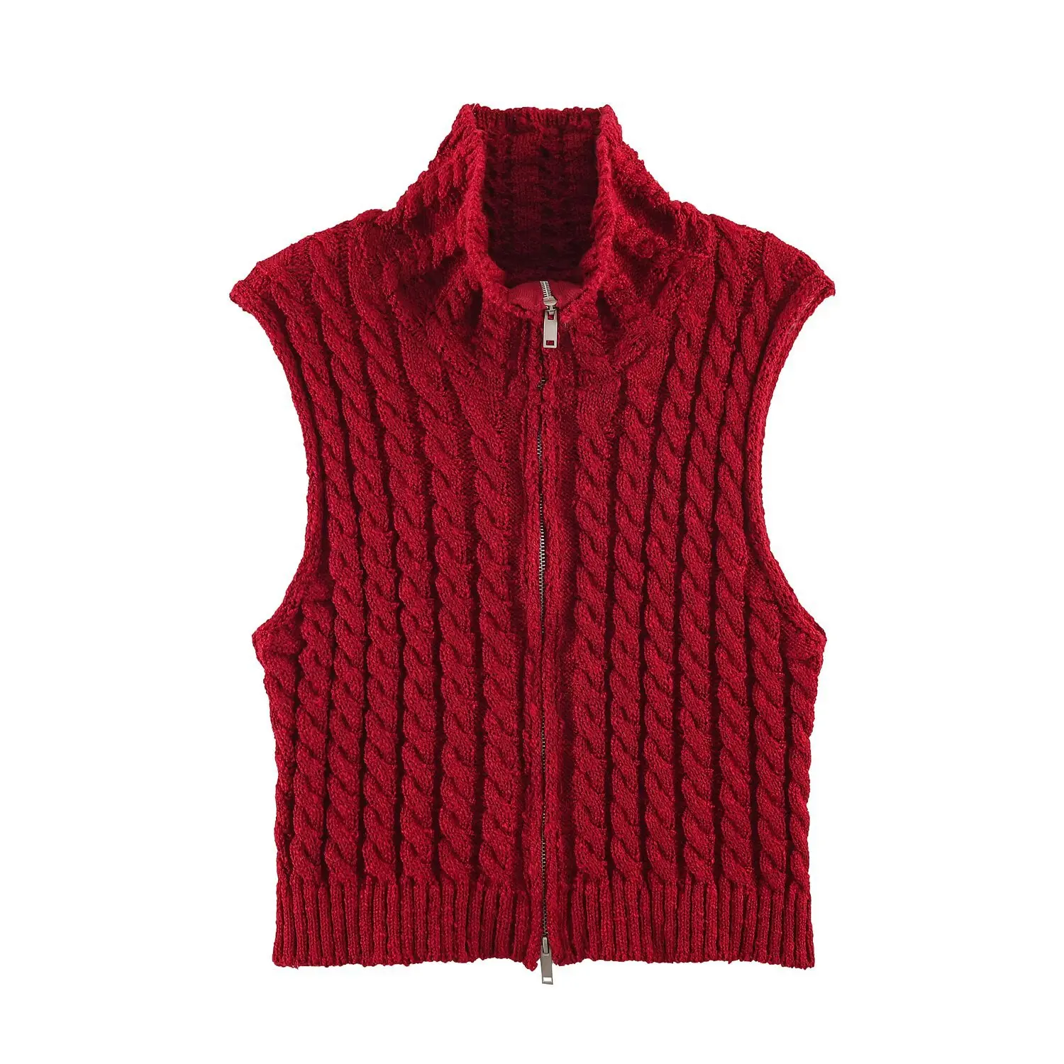 Maxdutti Women's Clothing Autumn 2026 New Style Old Money Style Eight Figure Fried Dough Twists Zipper Stand Collar Knitted Vest