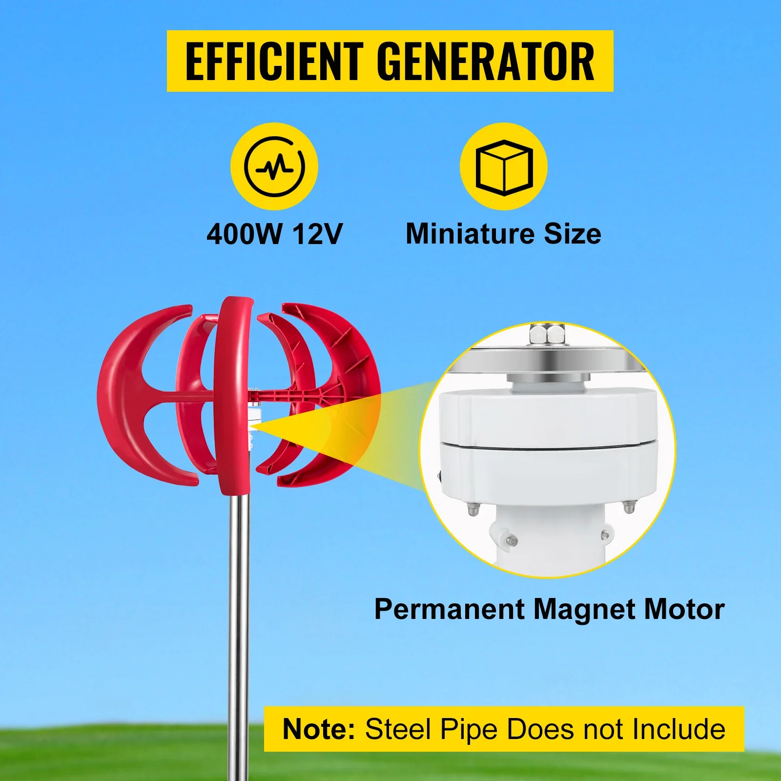 Imagem -05 - Vevor-gerador de Turbina Eólica de Eixo Vertical Gerador de Energia Alternativa Pequeno Moinho de Vento com Controlador 12v 100w 400w 600w Vawt