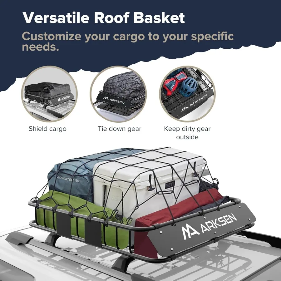 43x39x6 بوصة العالمي 150LB الثقيلة حامل سقفي البضائع مع شبكة بضائع اسئلة الأشرطة سيارة العلوي حامل الأمتعة الناقل سلة #3