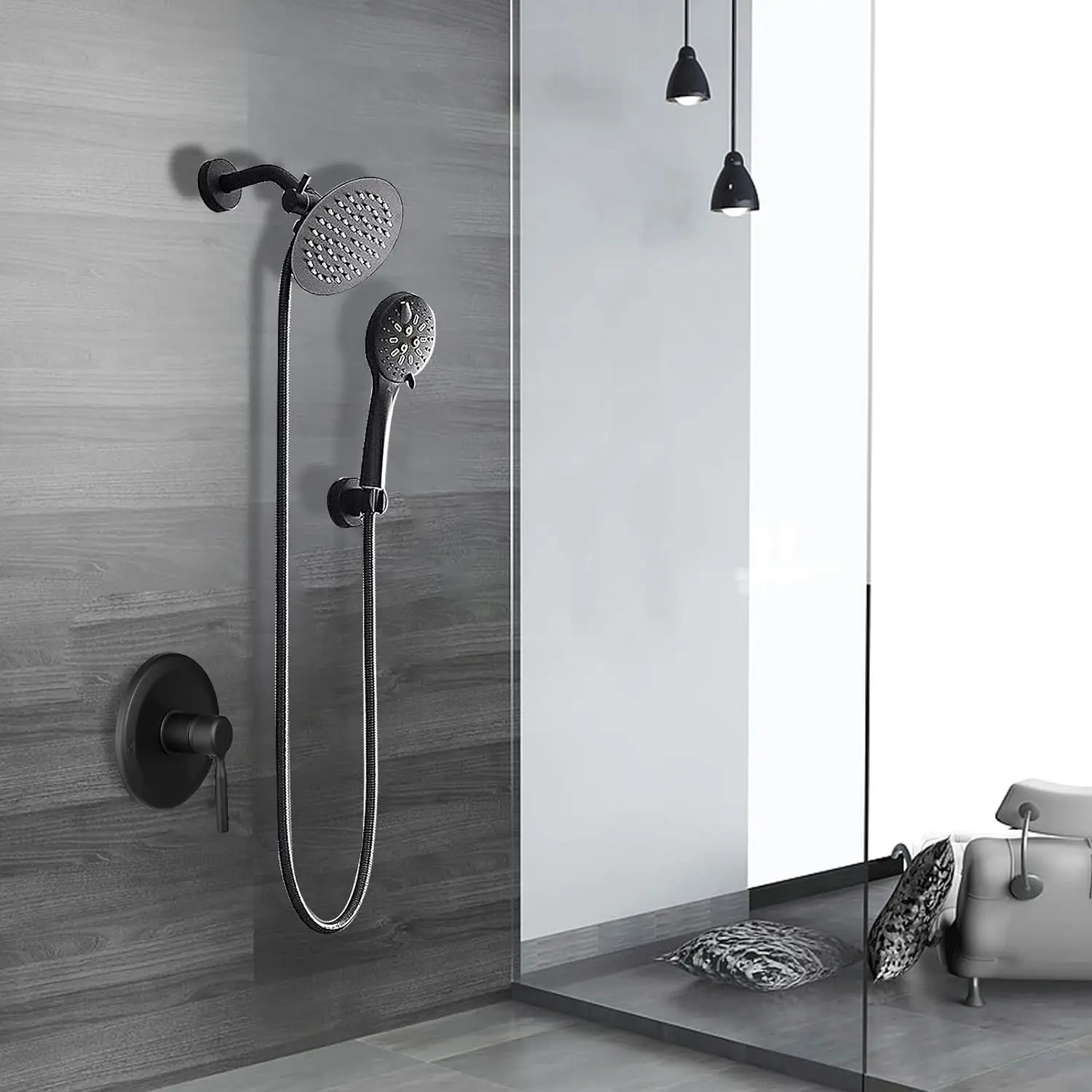 

Morden Shower Faucets Black Brass Wall Mounted Bathroom Rain Shower Head Handheld Waterfall Shower Faucet Mixer Set 887709