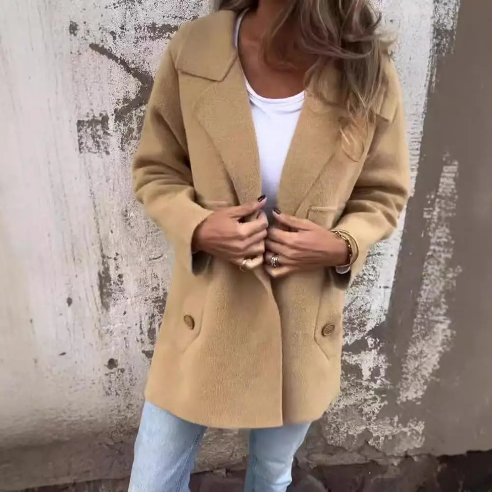 Women Loose Jacket Button-back Jacket Stylish Women's Turn-down Collar Jacket with Pockets Button Decor for Commuting Dating