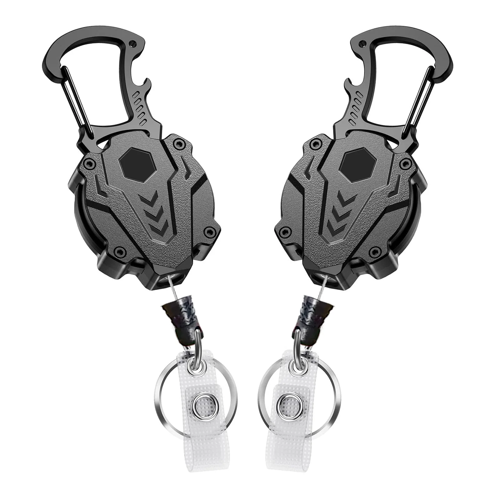 Black Heavy-Duty Retractable Steel Wire Keychain, Outdoor Hiking Carabiner Clip, ID Badge Holder Pendant With Strap