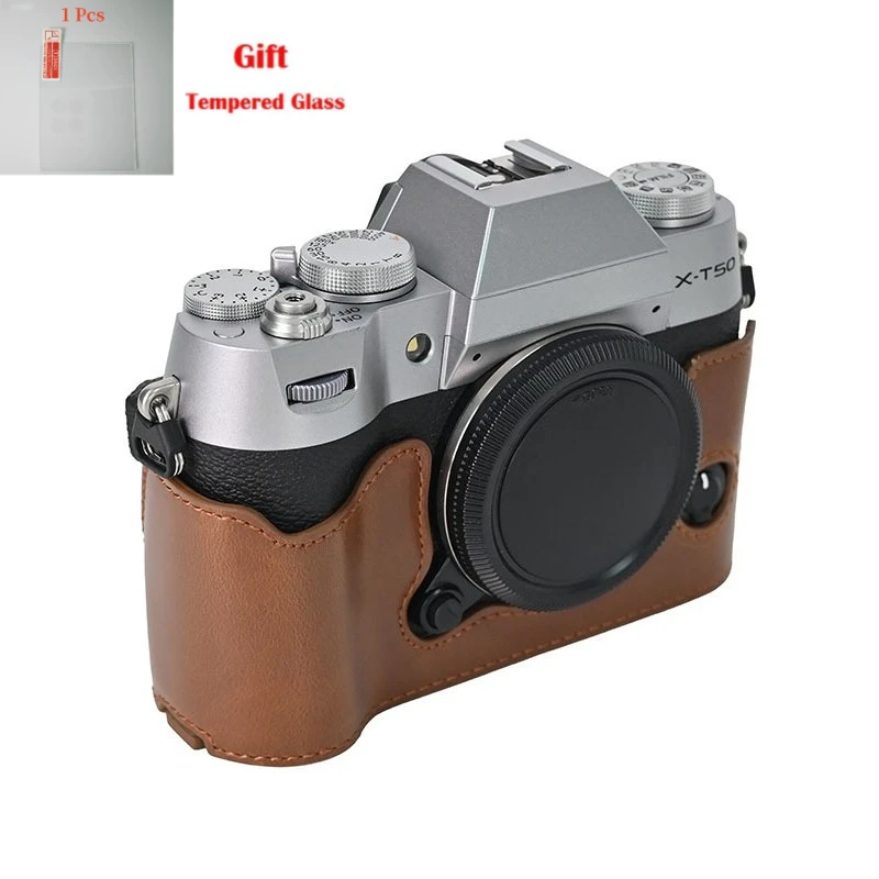 

Protective leather case For FUJIFILM Fuji XT50 X-T50 camera bag, base insurance cover, leather bag + free tempered film
