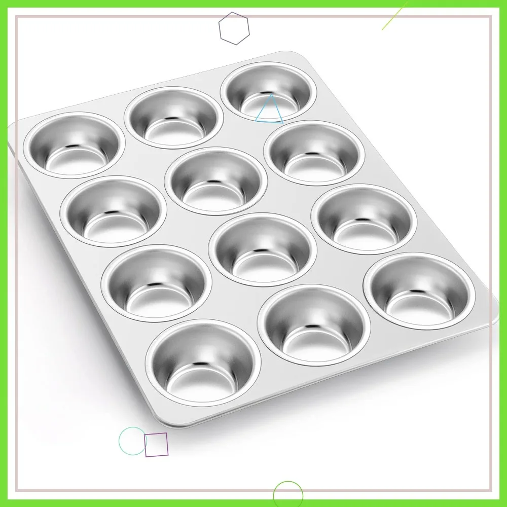 

12-Cup Stainless Steel Muffin Pan, Nonstick & Dishwasher Safe for Mini Cakes Tarts Quiche