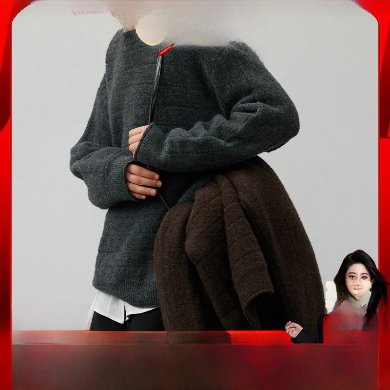 

SONDERS Anti-Static Air Layer Wool Fabric round Ne Horizontal Stripes Loose Lazy Knitted Sweater Comfortable Commute Sle