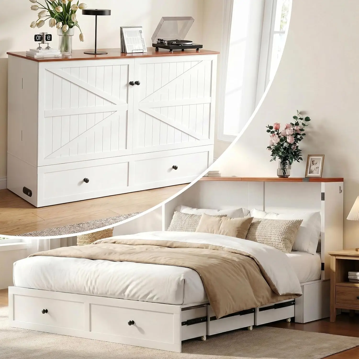 Wall Bed With Mattress Vertical Fold Bedroom Guest Room Striped White, Customized
