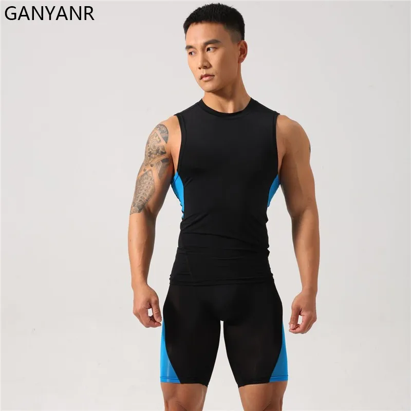 GANYANR-Conjunto de treino para homens, roupas esportivas, shorts de ioga, leggings, moletom, terno de ginástica, futebol, basquete, futebol, calças justas