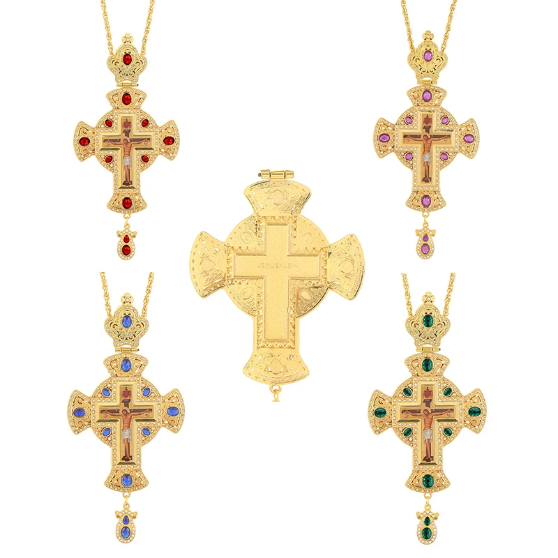 Orthodox Pastor Prayer Pectoral Cross Jesus Rhinestones Pendants Cross Alloy Chain Religious Jewelry Gift крестик православный