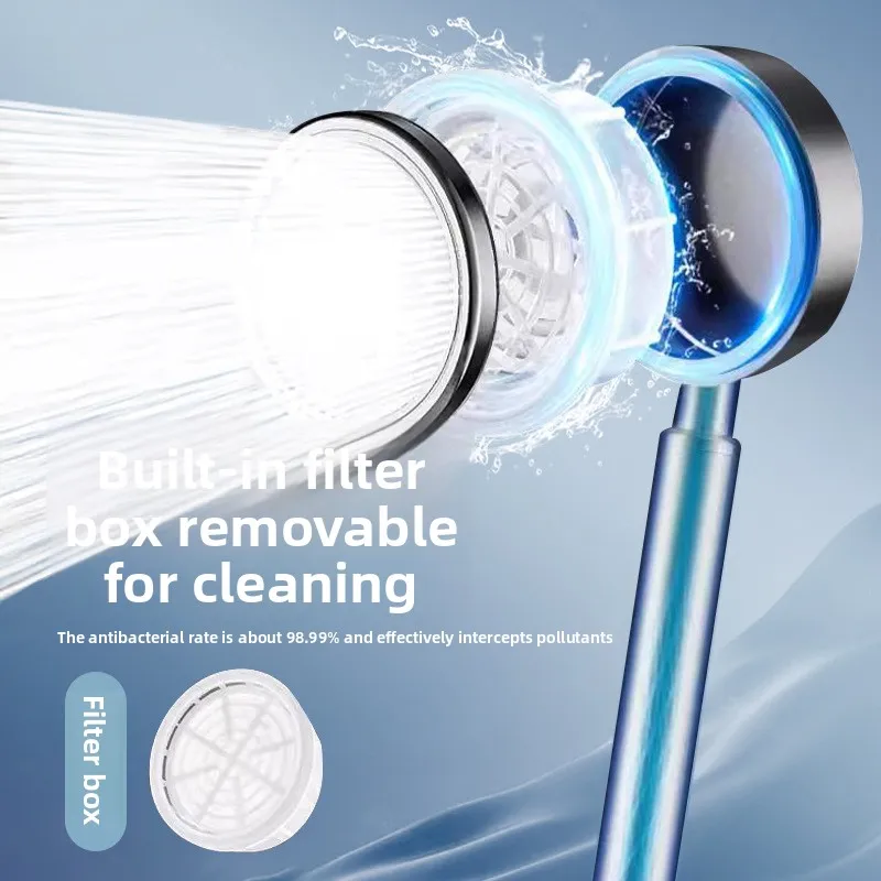 Stainless Steel Pressure Boosting Shower Head with Built-in Filter, Removable for Easy Cleaning, Fully Metal-Made