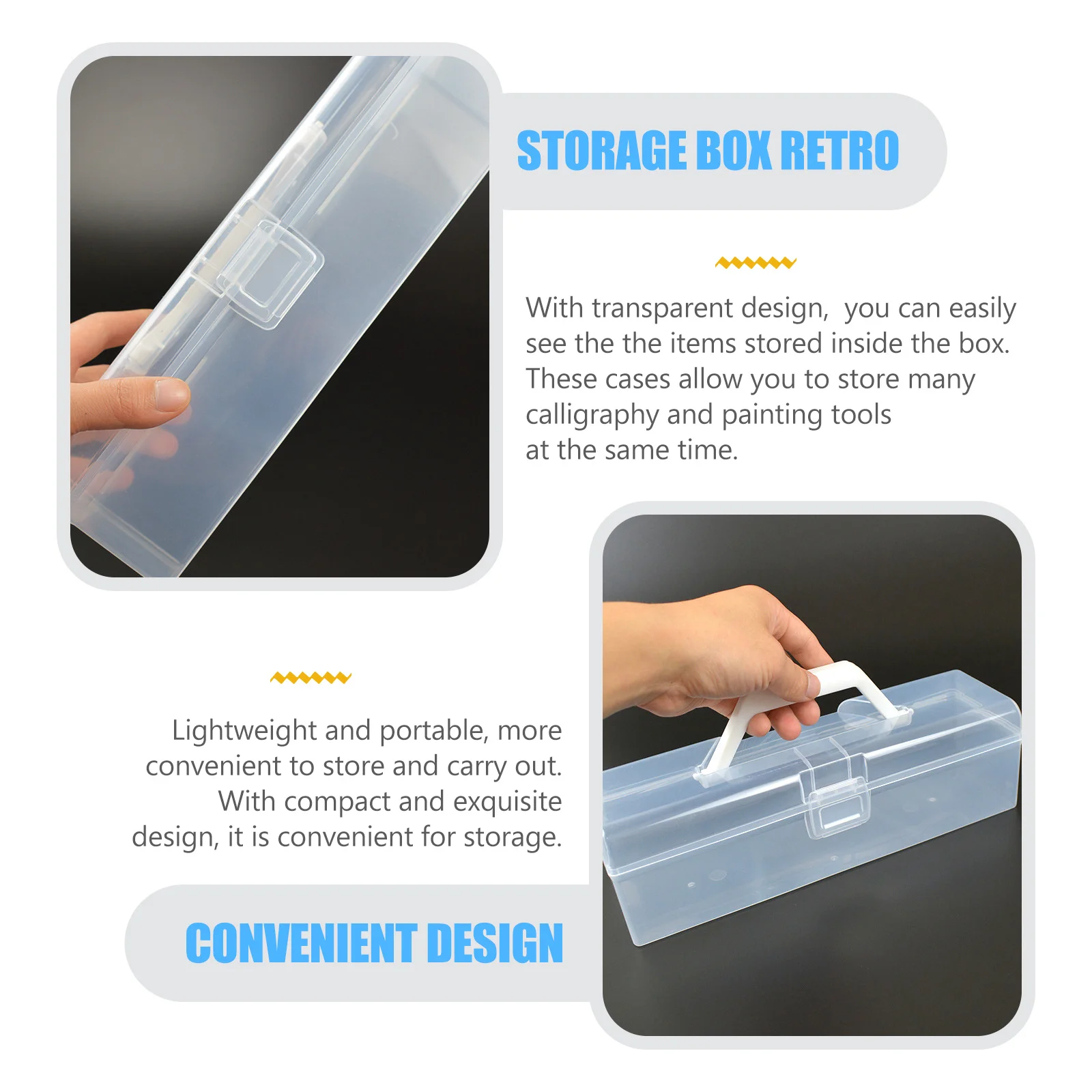 

2Pcs Calligraphy Tool Box Transparent Plastic Storage Case Durable Portable Painting Tools Organizer Calligraphy Tool Box