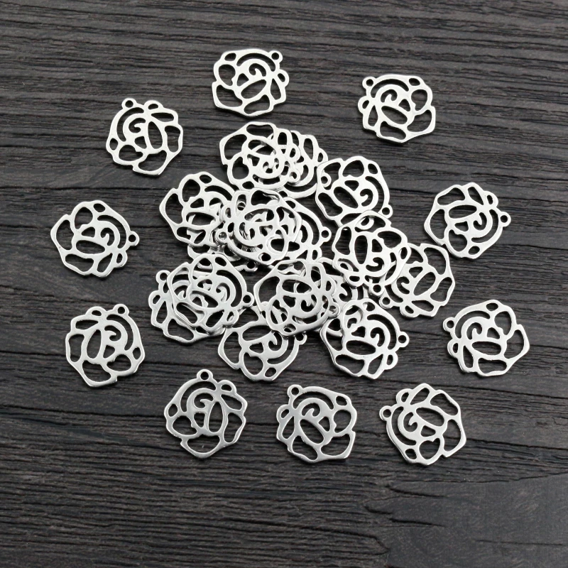 30pcs 12x11mm No Fade Charms 316 Stainless Steel Flower Charms pendant Jewelry Making Accessories DIY for necklace bracelet