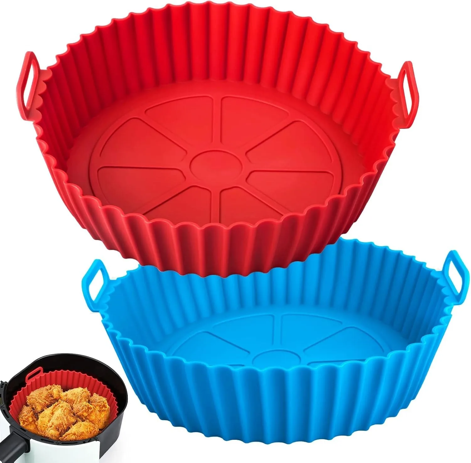 Airfryer-cesta de silicona, bandeja para hornear reutilizable, molde de silicona para freidora de aire, Pizza, pollo frito, cesta, revestimientos