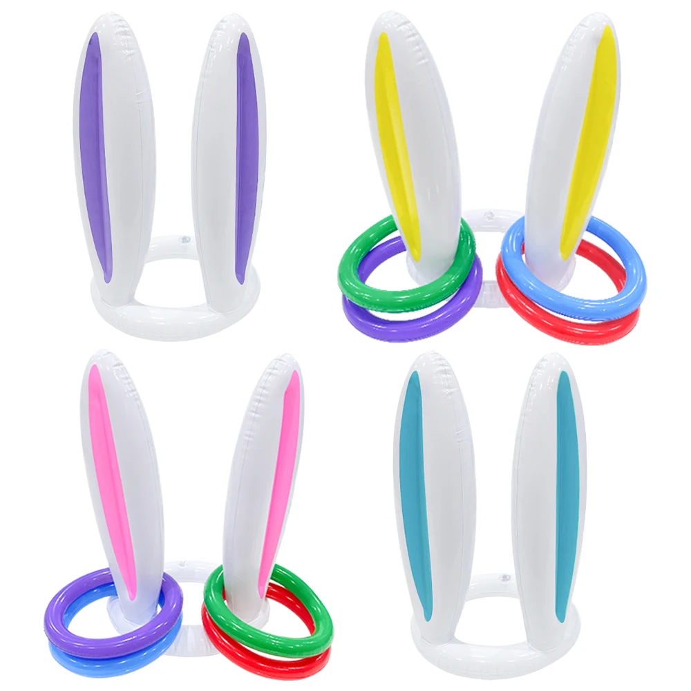 1 pezzo di giocattolo gonfiabile in PVC orecchio di coniglio atmosfera palloncino puntello Gioco per feste di Pasqua Gioco a cerchio Cerchio da lancio Giocattolo a cerchio di Pasqua