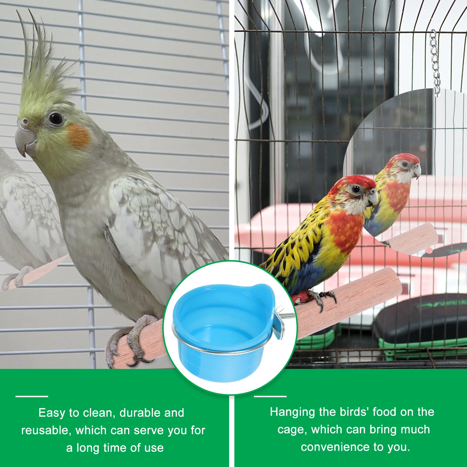 

2Pcs Bird Food Bowl Easy Clean Plastic Parrot Feeder Hanging Cage Food Container Bird Cage Accessories Parakeet Feeder