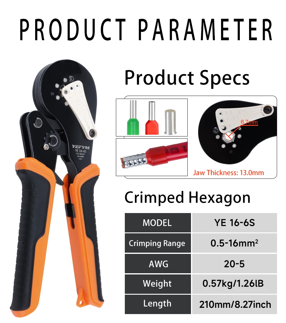 Manuelle tragbare Kaltcrimpzangen-Sets YEFYM Ratchet Tools YE10-4/10-6/16-6S für E-Typ-Rohre – Detail 6