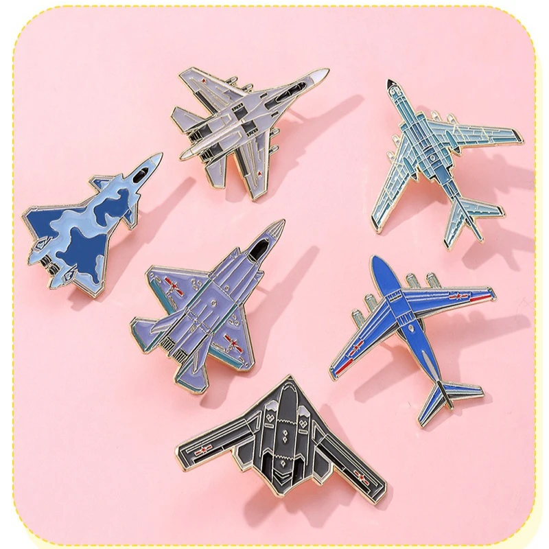 Creative Fighter Shaped Air Show Military Fans Commemorative Brooch Zinc Alloy Enamel Badge Pin