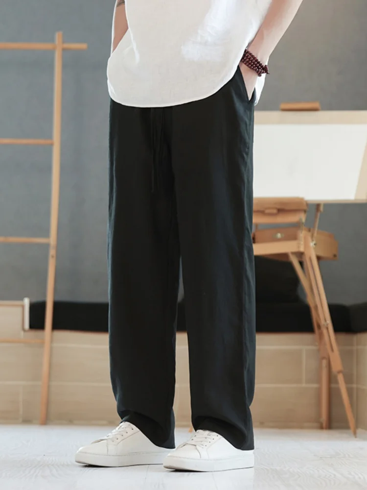 

Мужские летние повседневные брюки из чистого льна, свободные, широкие, из хлопка и льна, дышащие, комфортные, прямого кроя, молодежные, модные