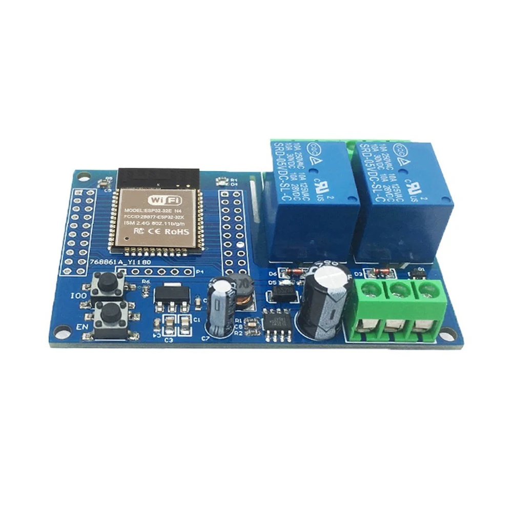 Flexible Switching WROOM-32E Board 74.3mm X 48.1mm Dual WiFi Relay Reference Code Included BLE Connectivity Support