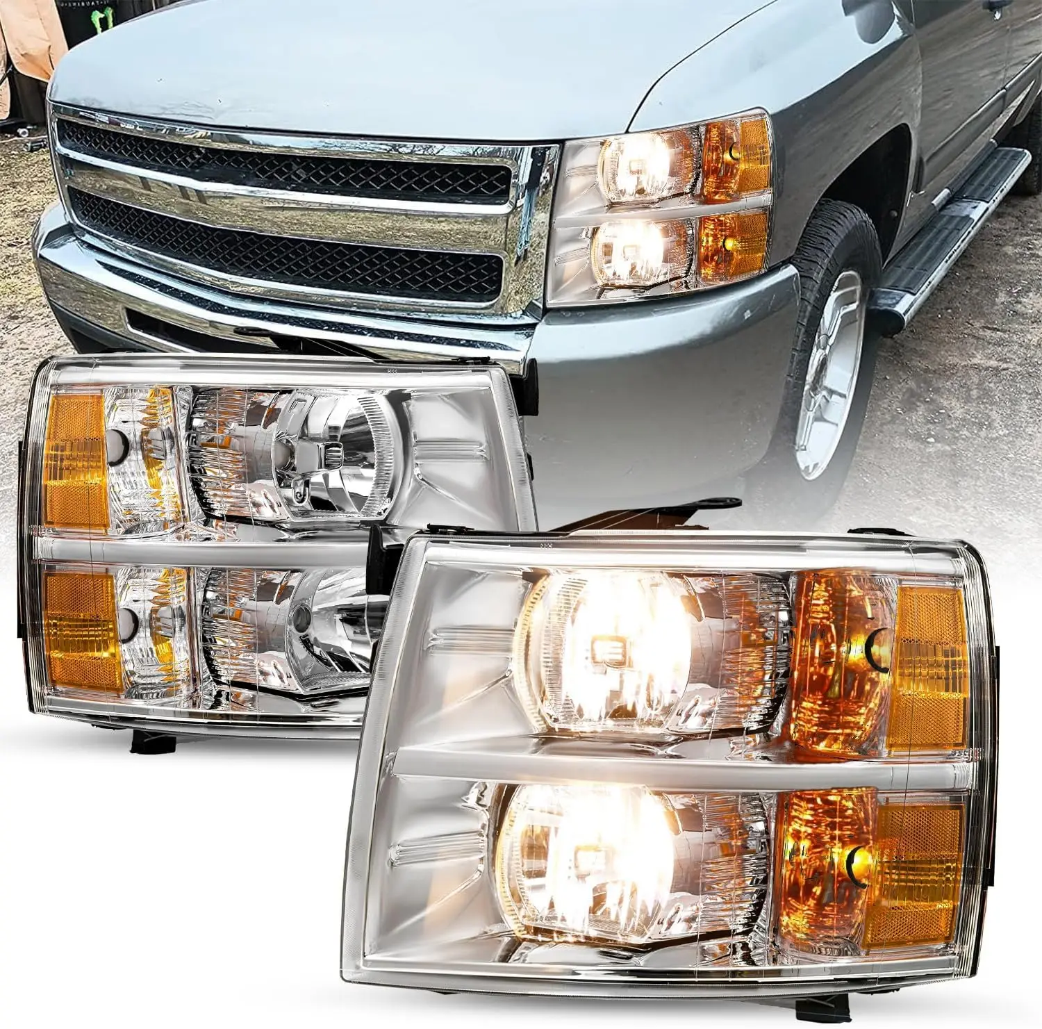 

Fits for 07-13 Chevy Silverado Headlight Assembly Pair 2007 2008 2009 2010 2011 2012 2013 Silverado 1500 / 2500HD / 3500HD & 201