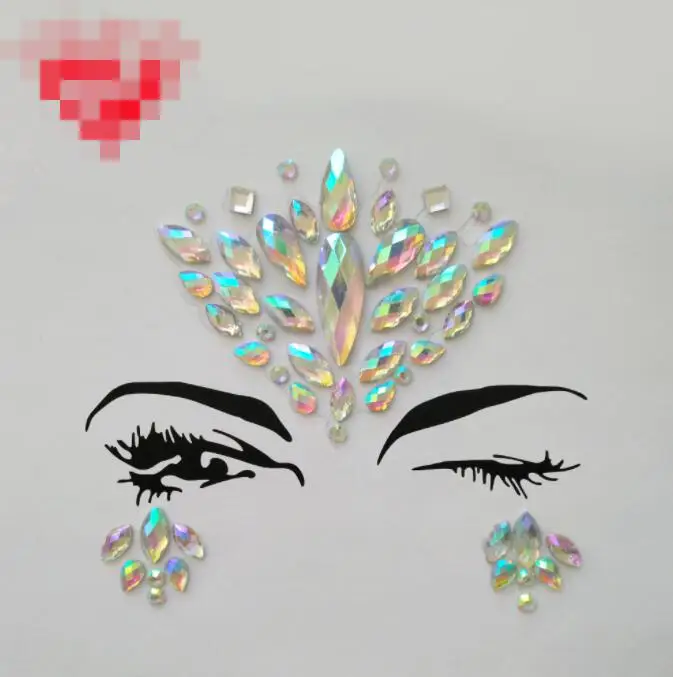 heart tattoo on face Rhinestones Rave Mermaid Face Jewel Tattoo - Tears Gems Rainbow Crystal Rocks Body Temporary Stones Sticker