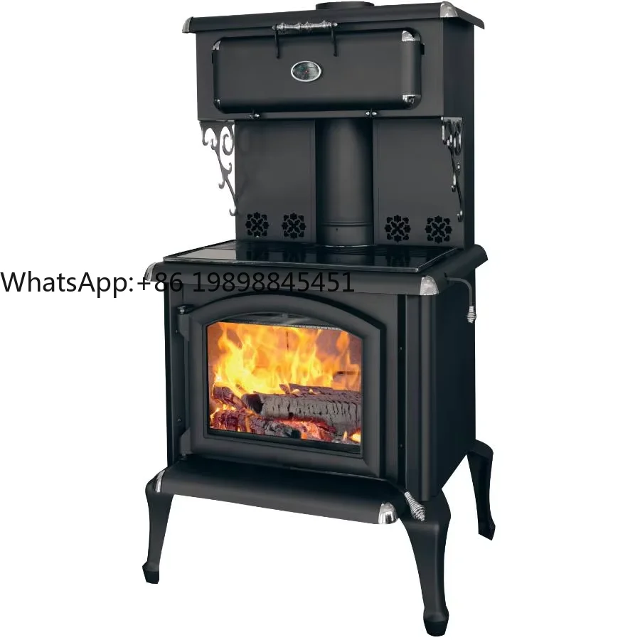 Estufa de leña independiente sin humo con certificado CE, horno y chimenea de leña para sala de estar y dormitorio