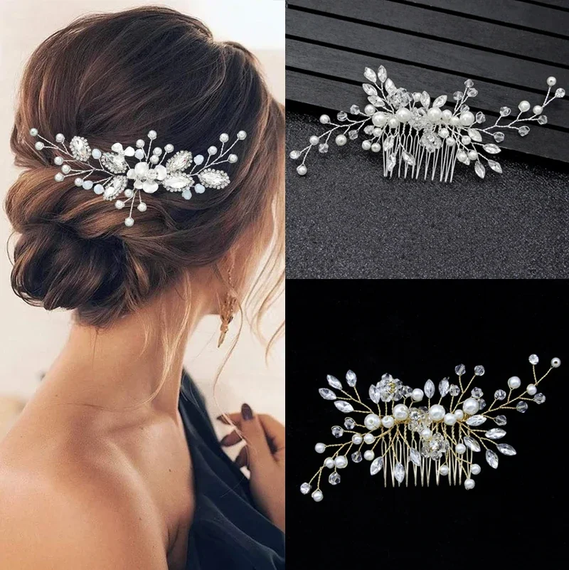 Elegant Bridal Wedding Hair Accessories Rhinestone Hair Pins Crown for Women Pearl Hairpins Bride Headpiece Party Jewelry Gift