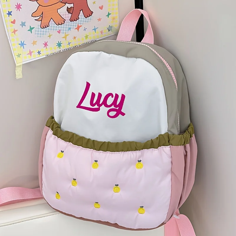 Customized Name Embroidery Cute Pineapple Embroidered Mini Backpack Soft Backpack （ Custom order, please indicate font and text）