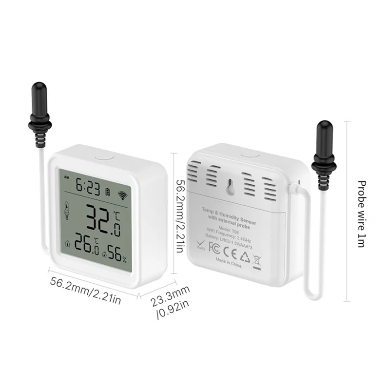 【Hot Selling Items】Tuya Smart Home Wifi Temperature & Humidity Sensor With 1M External Probe App Remote Viewing Temperature Humi