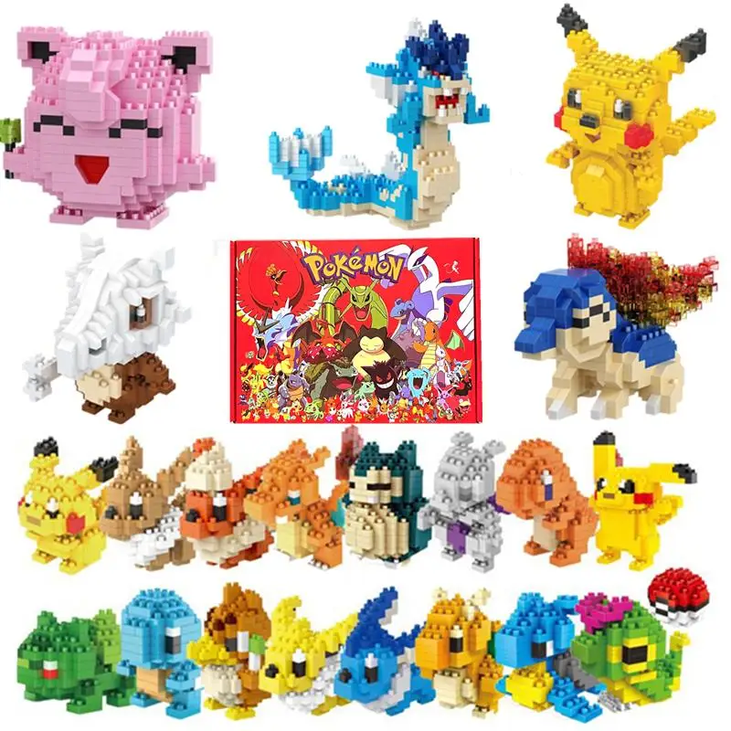 8 PCS/Set Building Blocks Assembly Anime Picachu Charizard Blastoise Bulbasaur Gengar Bricks Figures Toy for Kid Gift