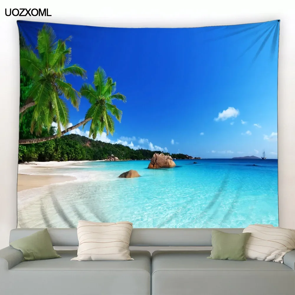 Beach Tapestry Tropical Coconut Tree Ocean Scenery Garden Wall Hanging Home Living Room Bedroom