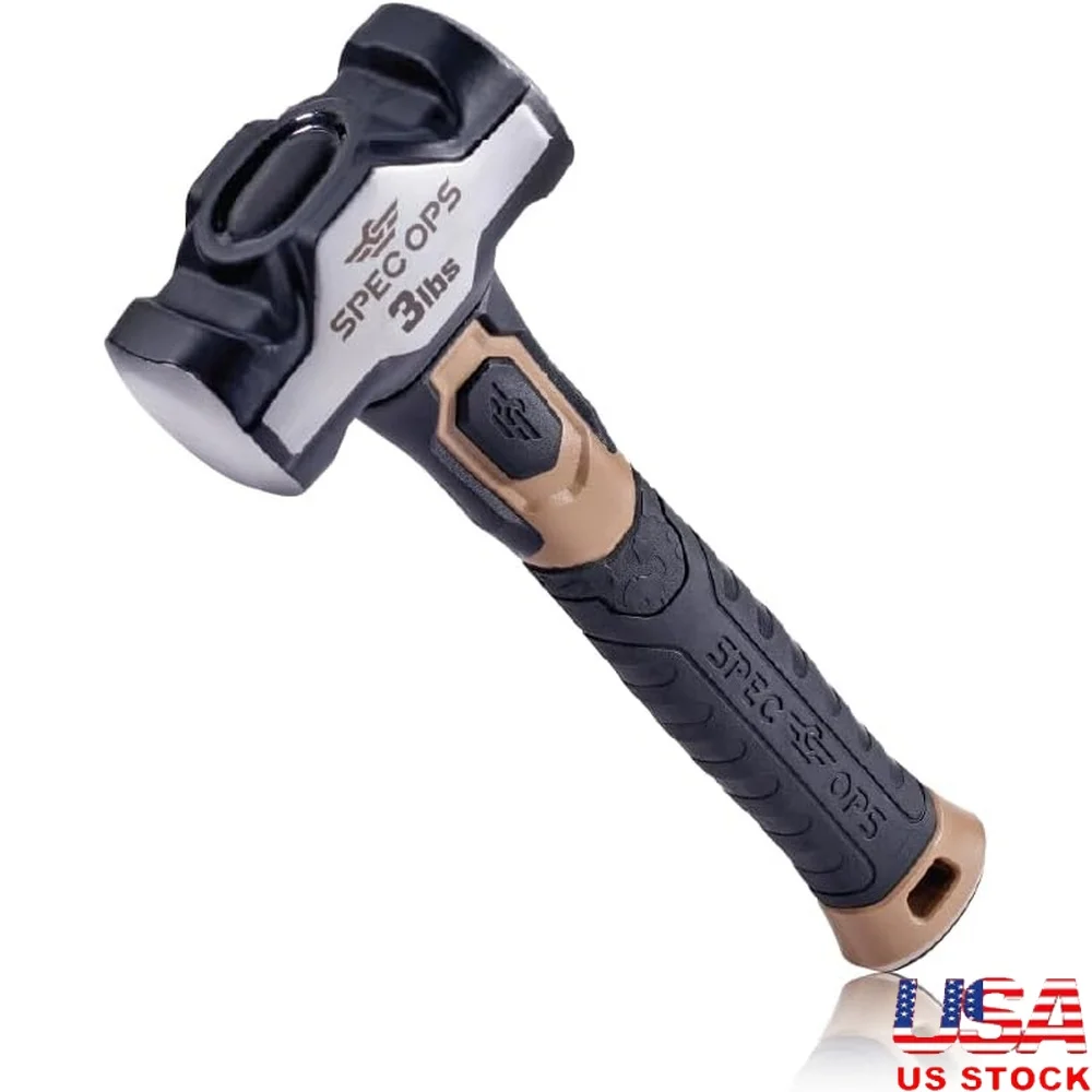 

3lbs Sledge Hammer Bi-Material Shock Absorbing Handle High Carbon Steel Durable Vibration Dampening Tool Heavy Duty Use