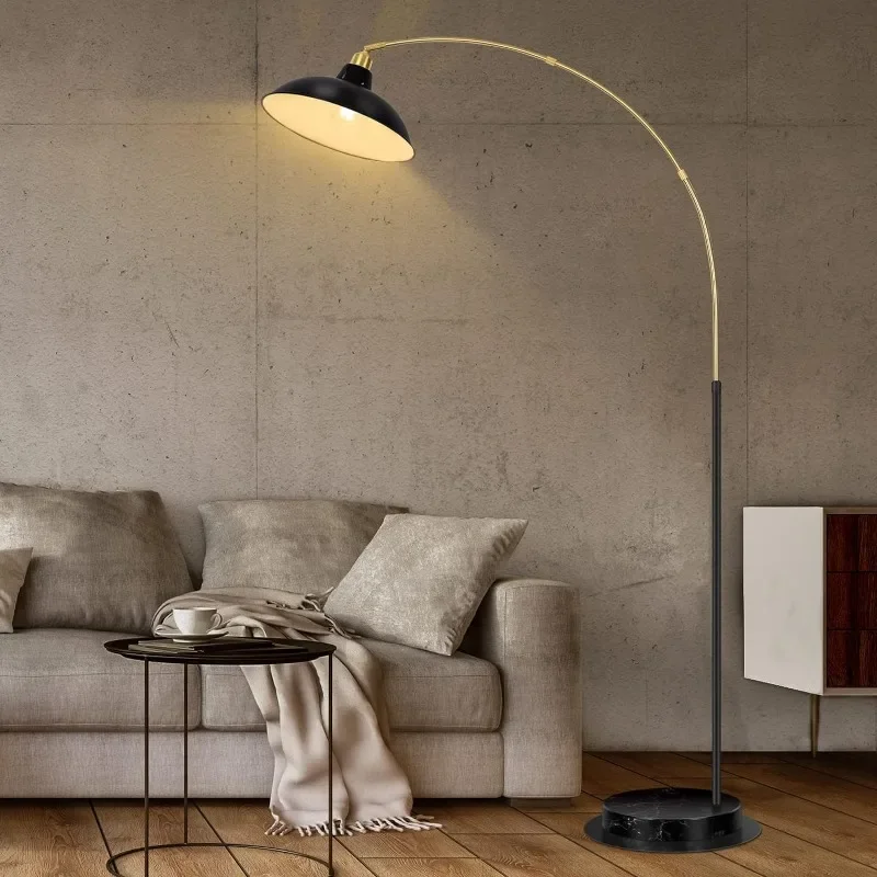 Arc Floor Lamp for Living Room, Marble Base Standing Lamp - Black Gold Floor Lamps with 360° Rotatable Arm