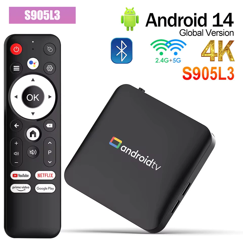 Boîtier Smart TV 2026 H96 MAX S905L3 Android 14.0 4K BT avec télécommande vocale Google, Lecteur Multimédia, Décodeur Android Domestique 2GB 16GB 8GB