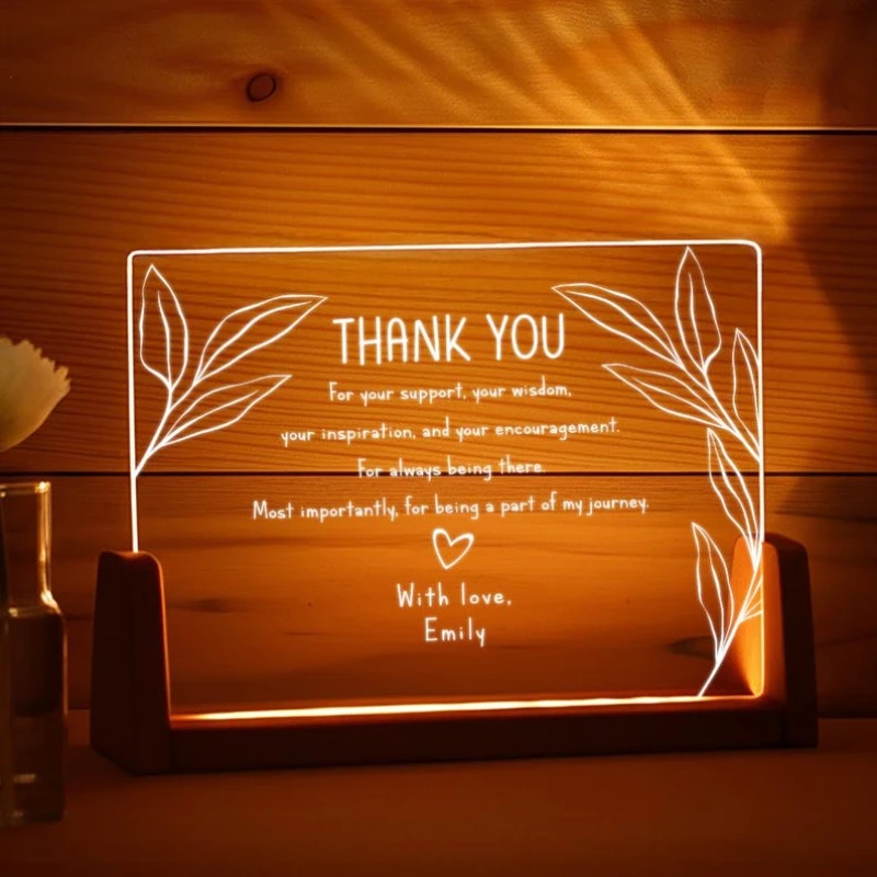 Custom Thank You Acrylic Light Gift Engraved Appreciation Plaque For Mentor Teacher Employee Friend With Personalized Message