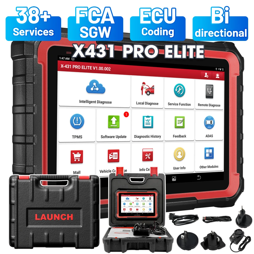 Outil de diagnostic bidirectionnel Launch X431 PRO Elite, 38+ services de réinitialisation, codage ECU, scanner tout-en-un, diagnostic complet du système, prend en charge CANFD & DoIP, FCA AutoAuth,