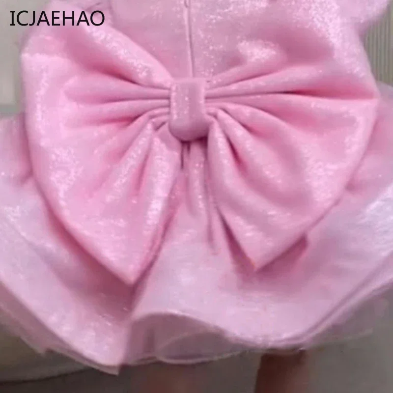 2025 Primo compleanno Festa Neonata Maniche a palloncino Abiti soffici Boutique con fiocco grande Abbigliamento elegante per outfit infantile