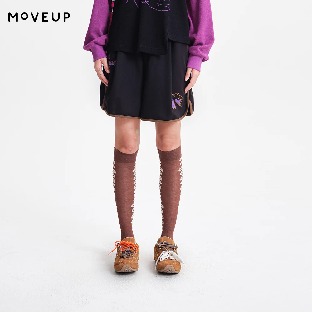 

Женские повседневные шорты MOVEUP, новинка весны 2026, с эластичным поясом, вышивкой в виде мультяшной птицы, цветными вставками и свободным кроем, модель 3ELC10106