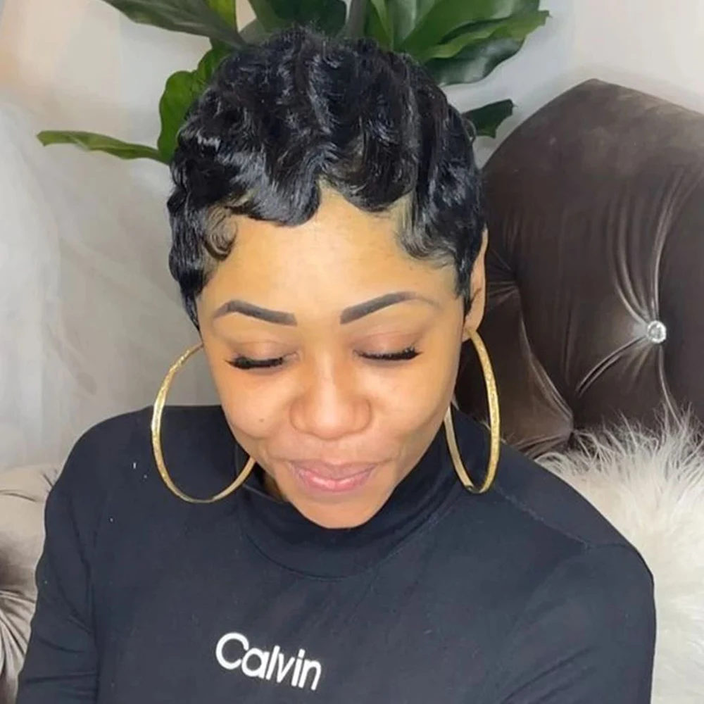 Парики из натуральных волос с короткими пальцами, стрижка пикси, бразильские волосы, машинная шапочка для женщин, предварительно выщипанная линия волос, повседневная вечеринка, косплей