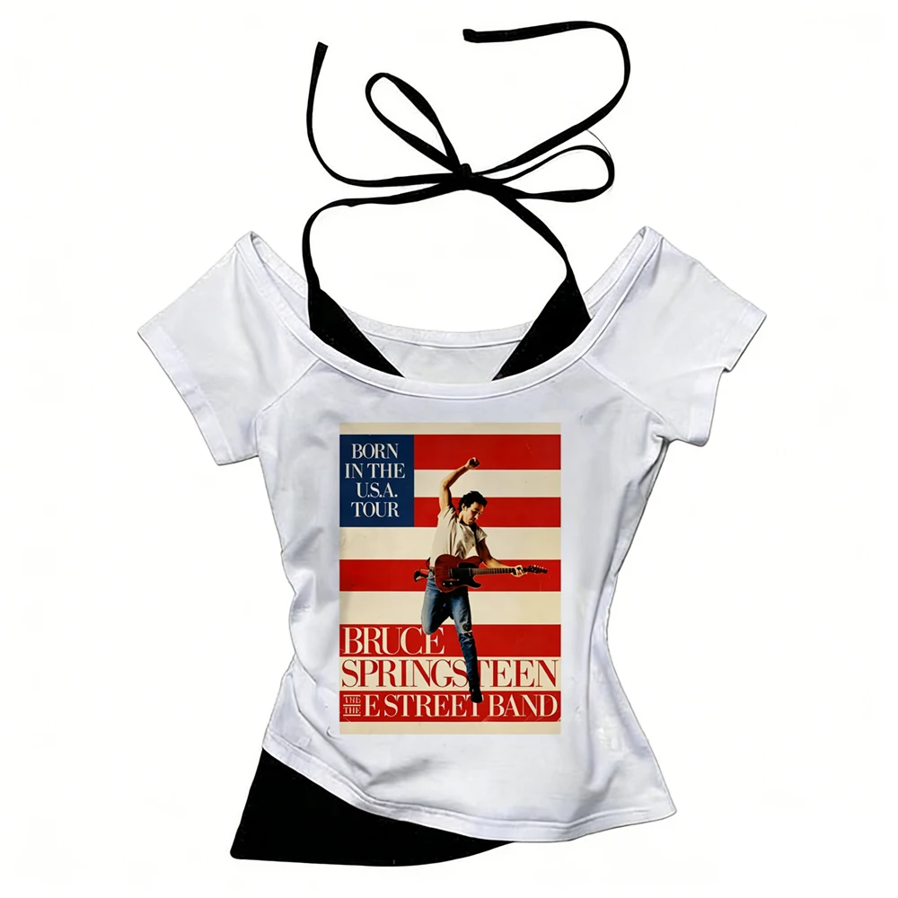 Camiseta corta de Bruce Springsteen para mujer, estilo y2k gyaru emo manga, camiseta japonesa alternativa, gótica, divertida, linda, dollette