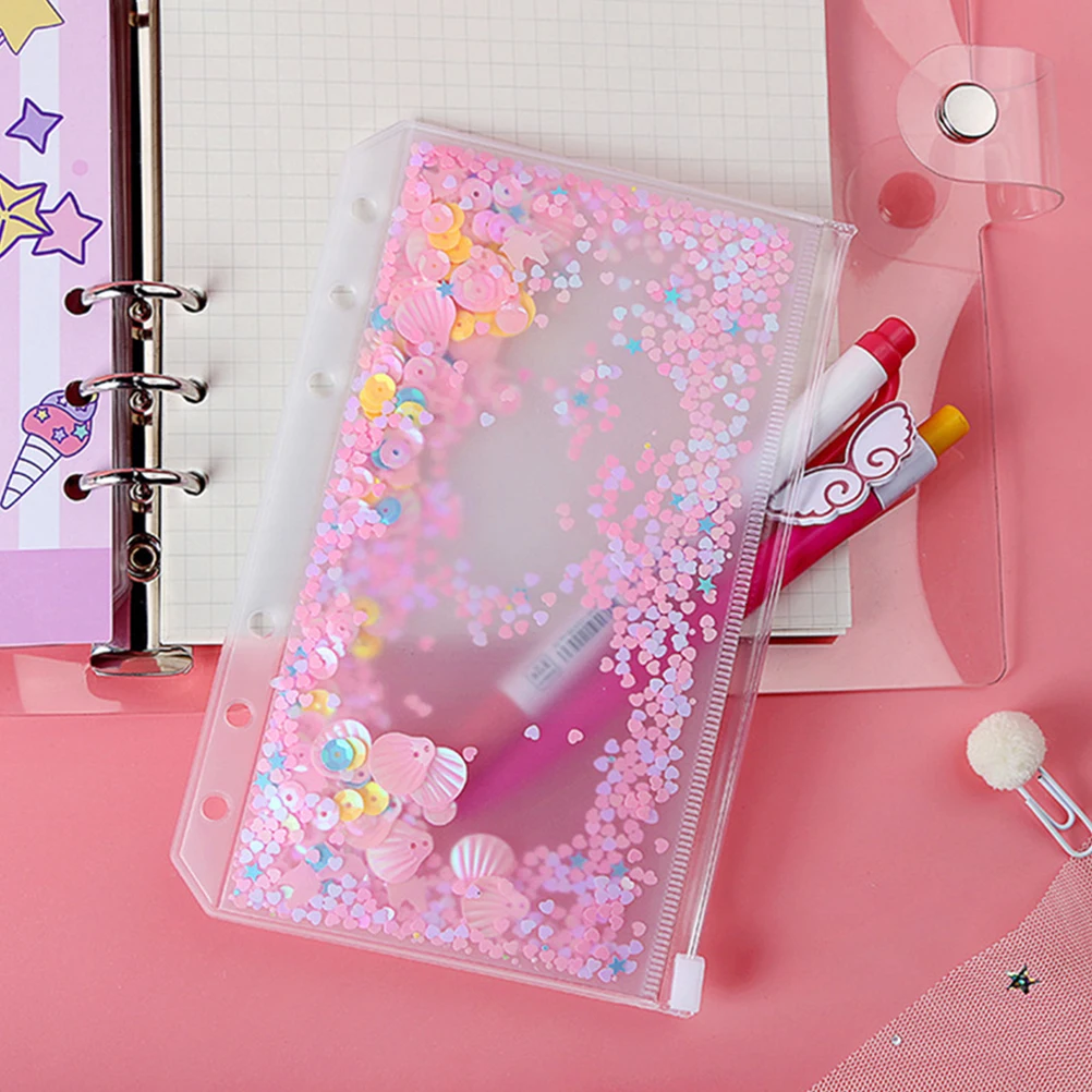 

6pcs A6 Size Zipper Bags PVC Waterproof Binder Pockets Pink 6 Holes Travel Storage Loose Leaf Note Accessories