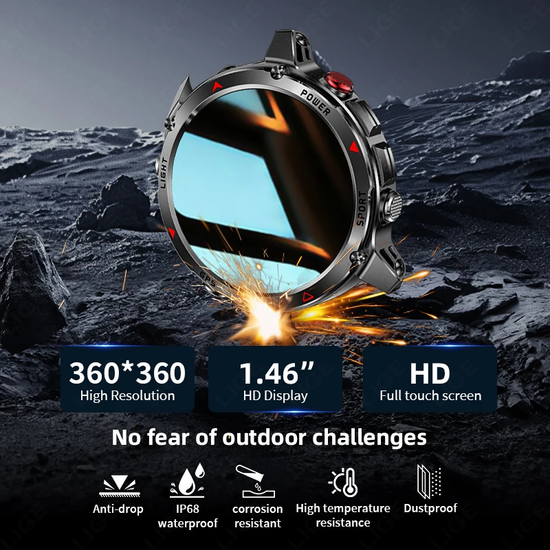 Militär Outdoor Smart Uhr Männer Sport GPS Uhren LED Taschenlampe 540 mAh Batterie Wasserdicht Kompass Bluetooth Anruf Smartwatches