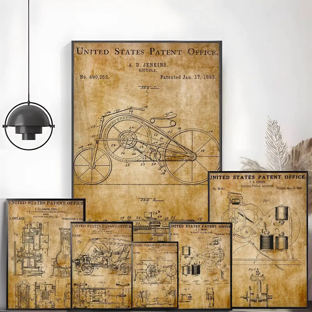 Antique Instrument Patent Shet Poster No drilling required leaves no marks Self-adhesive stickers can be applied to any surface