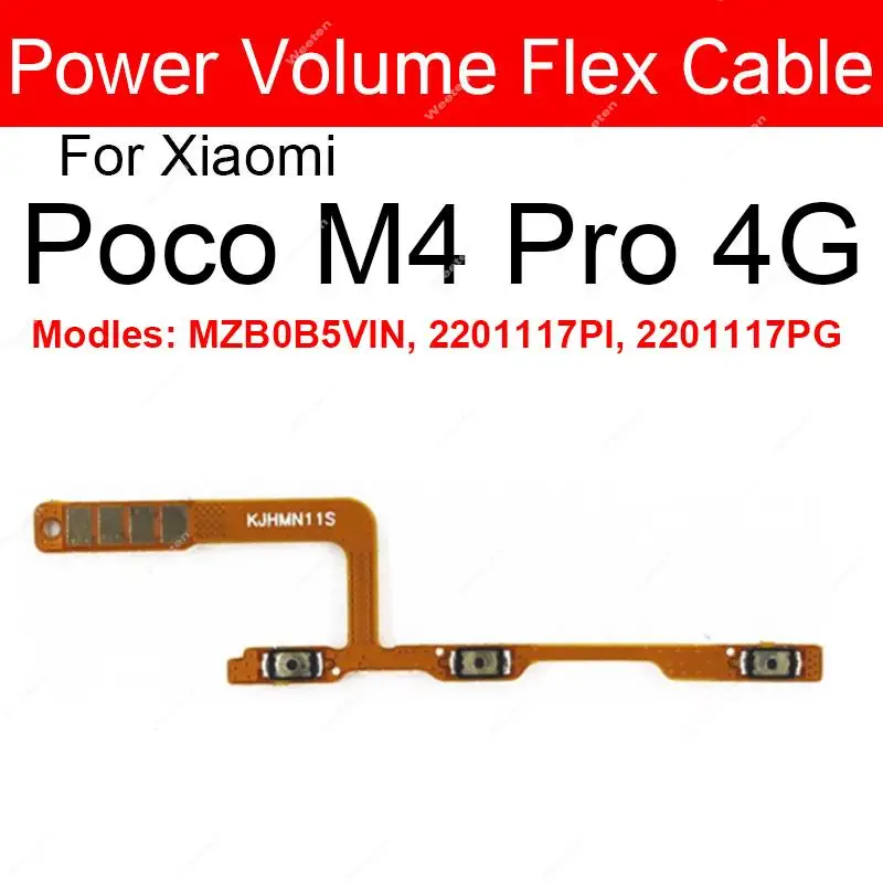 For Xiaomi Poco X4 X5 M4 Pro 5G GT F4 GT Poco M5 M5s Poco F5 Pro Power Volume Side Button Flex Cable Ribbon Replacement Parts