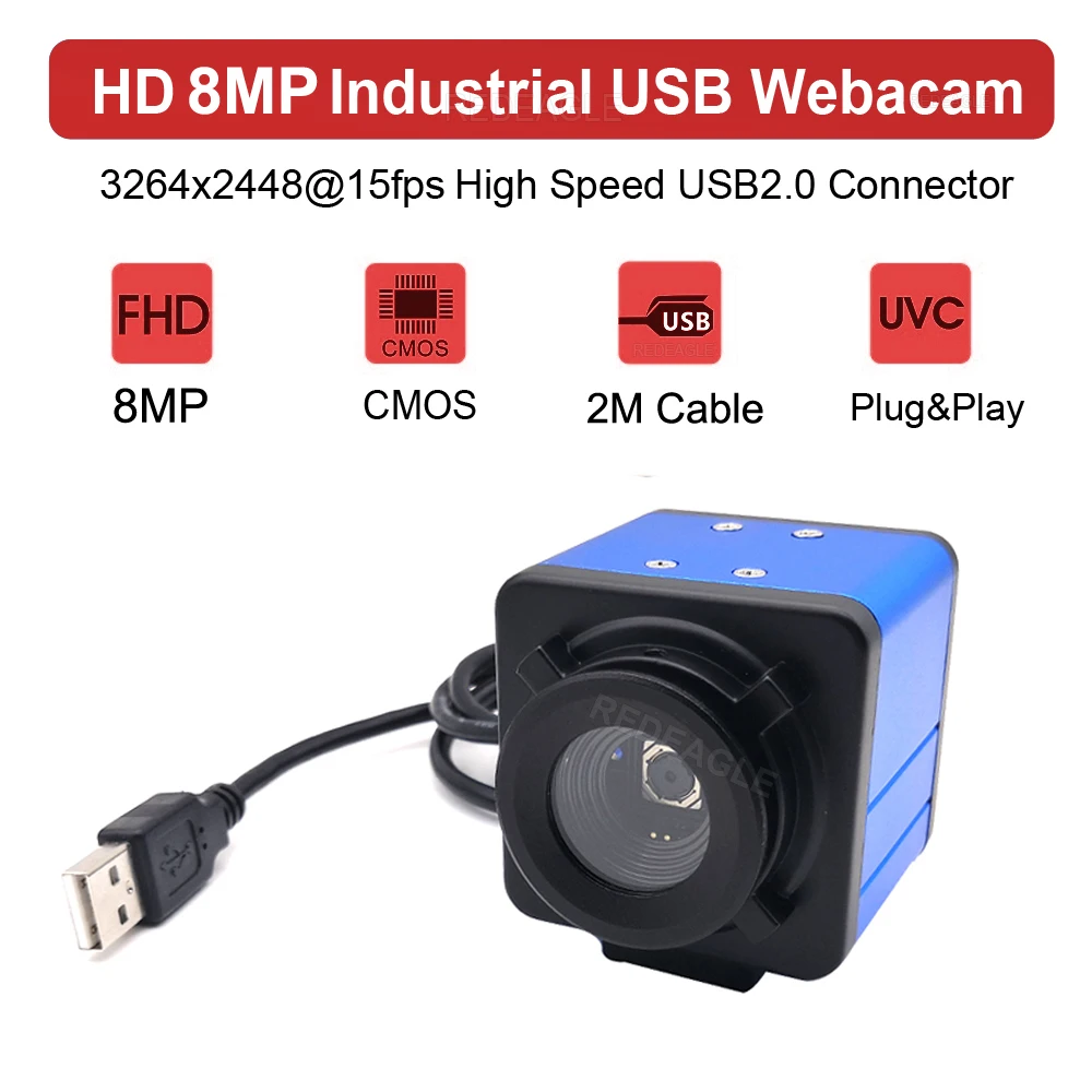 

REDEAGLE Industrial 8MP IMX179 Autofocus Video Live Meeting Streaming Teaching USB UVC 4K HD Webcam PC Camera Blue Metal Box