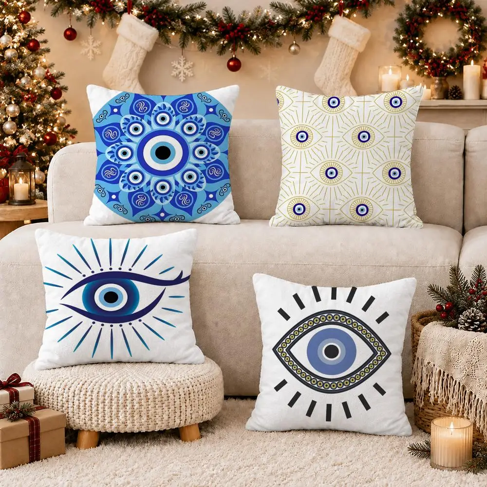 Art E-Evil Eye Symbol Cushion Cover Soft Short Plush Pillow Case Cushion Cover for Living Room Sofa Decor